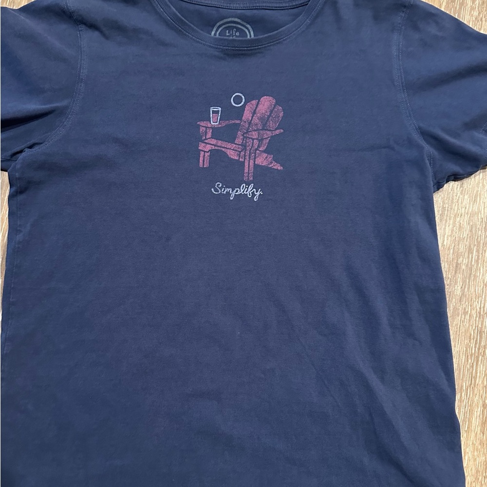 Life Is Good Dark Blue Tee with pink Chair Graphic